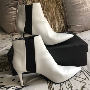 Irsiap by Inc white and black heeled booties